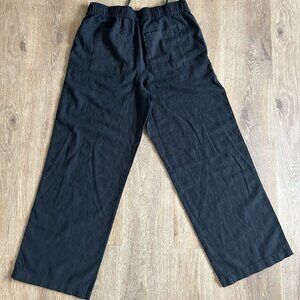 Gap Size Med Women's High Rise Linen-Blend Pull-On Wide-Leg Pants Black